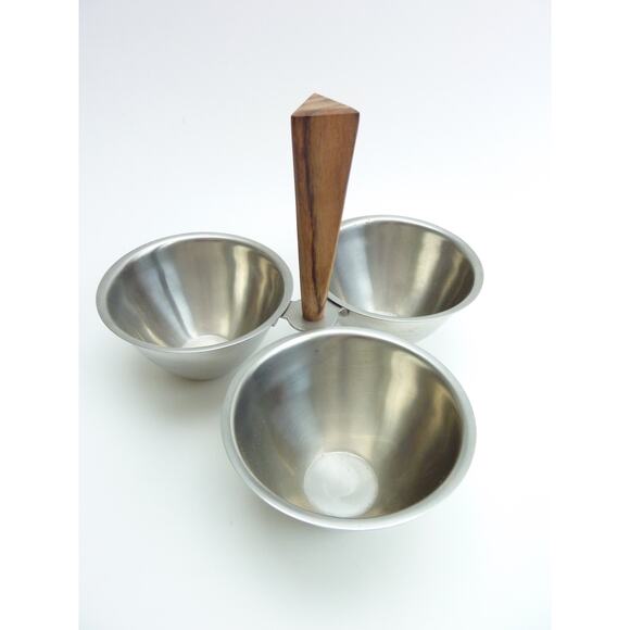 Vintage Stainless Steel Japan Wood Serving Bowls Candy Dip Condiment - Picture 1 of 4